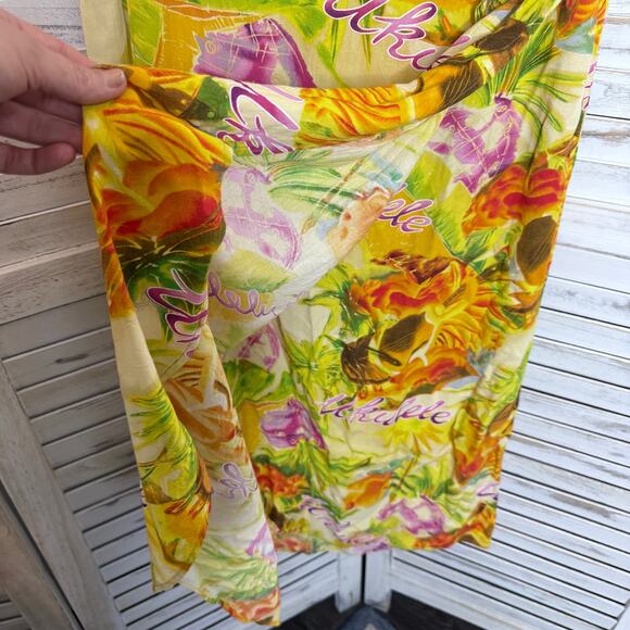 JAMS WORLD Women's L Wrap Maxi Skirt Hawaiian Ukulele Copyright Pattern Yellow - Picture 7 of 11
